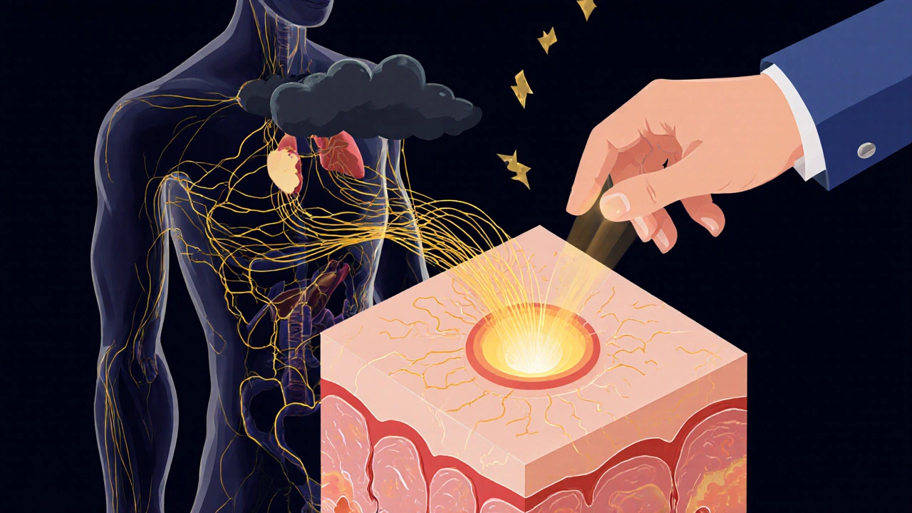 Abstraktní znázornění krevního a lymfatického oběhu, který zlepšuje vzhled pokožky zevnitř.