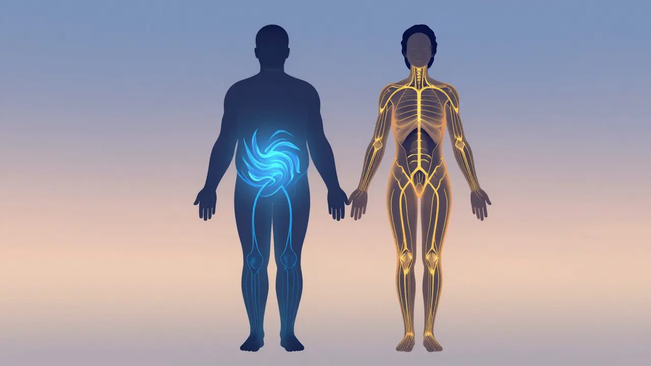 Koncepční znázornění těla s proudy tekutin a energie symbolizujícími lymfatický odvod.