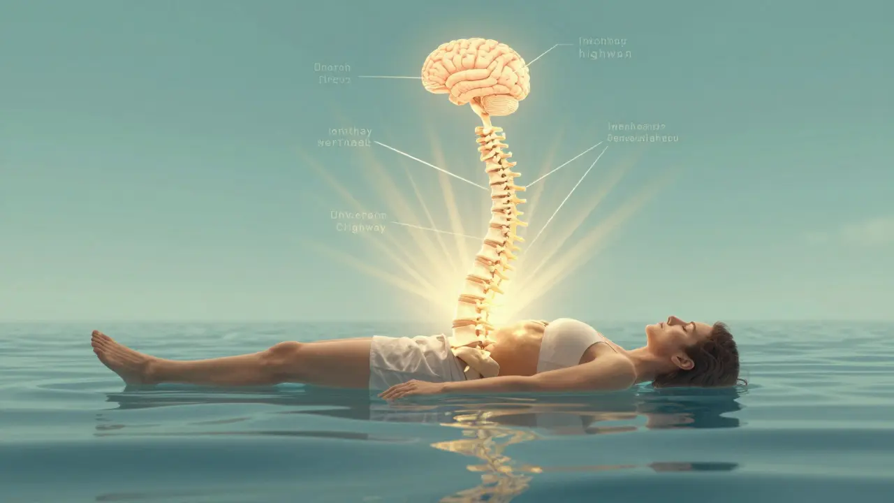 Ilustrace vlivu uvolněné páteře na celkové zdraví a nervový systém.