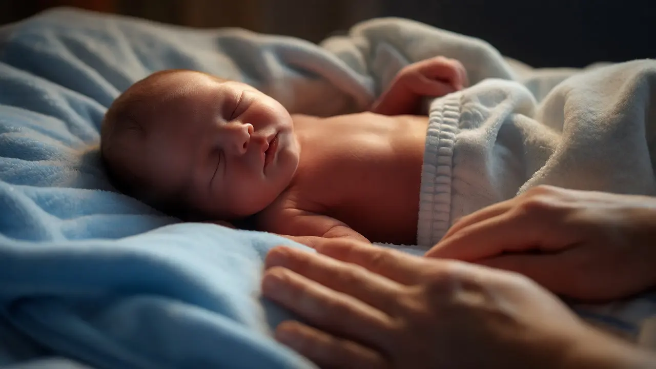 Spící předčasně narozené dítě klidně odpočívá po relaxační masáži